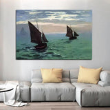 Hand Painted Claude Monet Fishing Boats at Sea 1868 Abstract Sea View Oil Painting Arts