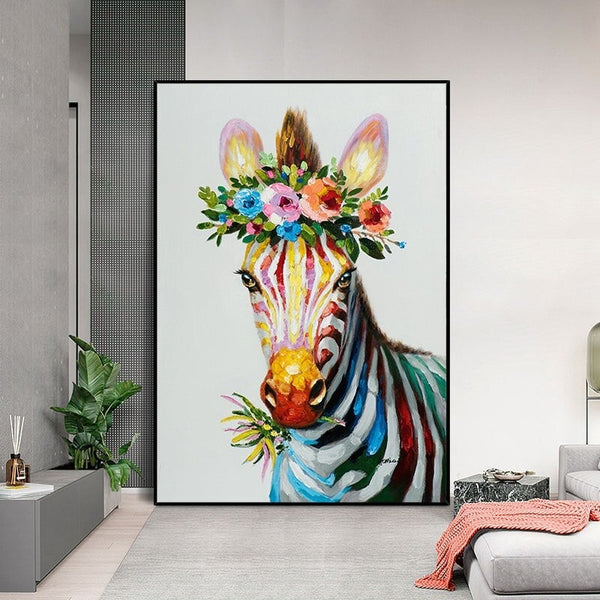Hand Painted Oil Paintings Animal Zebra Flower Abstract Wall Art on Canvas Hand Painted Floral Paintings