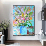 Hand Painted Oil Painting Modern Landscape Abstract Colorful Knife Flowers Heart Unframed