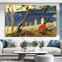 Hand Painted Oil Painting Paul Gauguin Seaside 2 Landscape Abstract Retro Wall Art