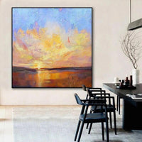 Hand Painted Abstract Canvas Oil Painting Contemporary Sunset Landscape