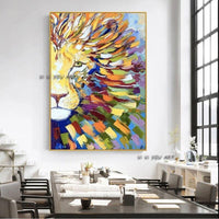 Color Lion Abstract Oil Painting Hand Painted on Canvas Art and African Animals Bedroom