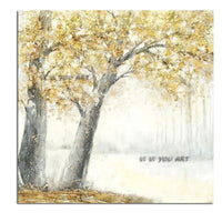 Hand Painted On Canvas Abstract Textured Trees With Yellow Leaves Wall Art Modern