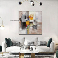 Hand Painted Modern Abstract Canvas Painting Orange Yellow Gray White Mural Entrance