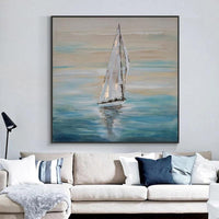 Hand Painted Ocean Boats Landscapes Canvas Painting Seascape Oil Painting And