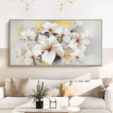 Flower Hand Painted white flower painting Wall Canvas Painting Hand Painted Artwork