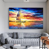 Hand Painted sunset boat Scenery On Canvas Wall Art picture for room Hand Painted home Decoration