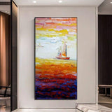 Hand Painted Sailboat Modern Abstract Landscape Decorative Painting Thick Oil Knife Painting On Canvas Handmade