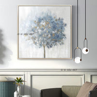 Hand Painted Abstract Blue Tree Modern Wall ArtMinimalist Bedroom Decorations