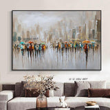 Hand Painted Abstract Wall Art Raining Landscape Minimalist Modern On Canvas Decorative