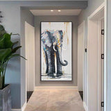 Hand Painted Palette Knife Elephant Oil Painting On Canvas Animal As