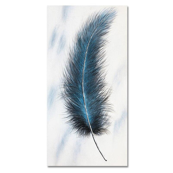 Abstract Blue Feather Oil Painting On Canvas Handmade Abstract Modern Canvas