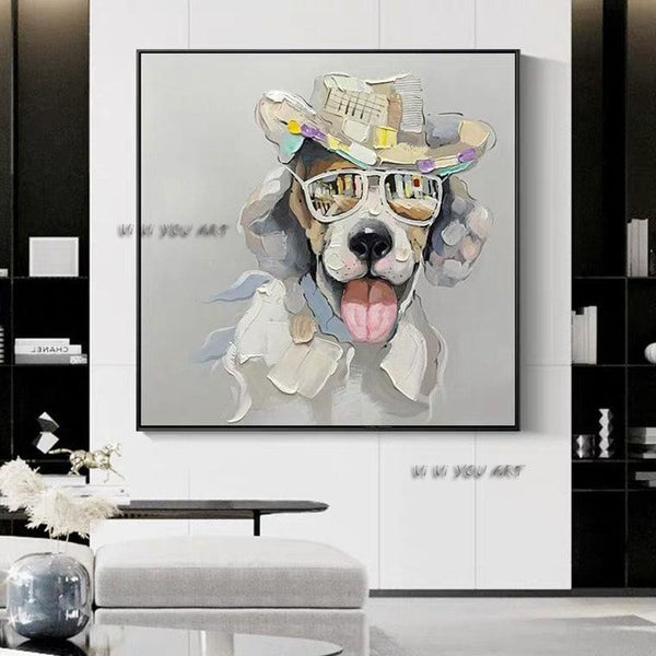 Hand Painted Abstract Cute Pet Dog Minimalist Modern On Canvas Decorative