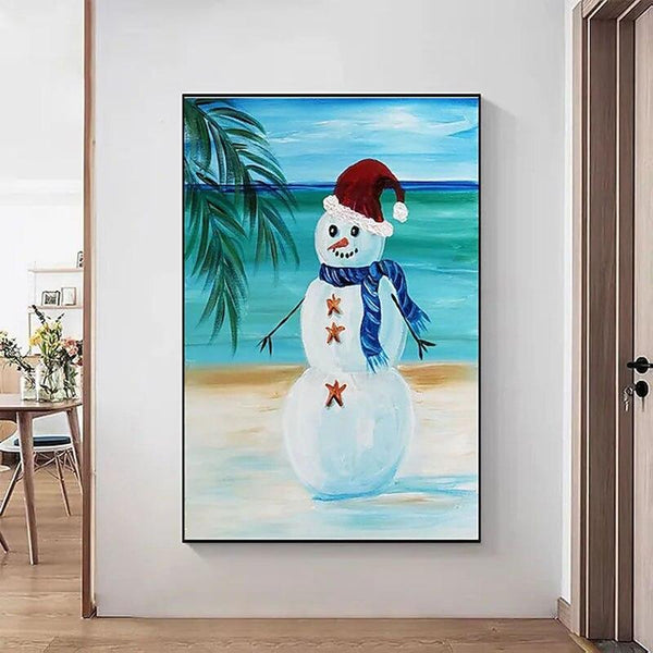Hand Painted Oil Painting Modern Snowman Canvas Wall Arts