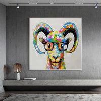 Hand Painted Oil Painting on Canvas A Bespectacled Tibetan Antelope Hotel Decor d