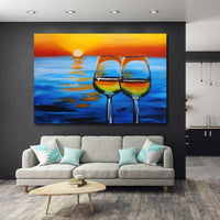 Oil Painting Hand Painted Modern Seascape Red Wine Glass Abstract Art On Canvas