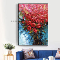 Hand Painted Abstract Beautiful Flowers On Canvas-Plant Wall Art Painting For Bedroom