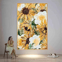 Hand Painted Flowers Painting Sunflower floral Oil Paintings Poster Canvas Wall Art As