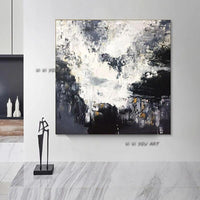 Modern Hand Painted Abstract Decorative Painting Black And White Ink Square Hanging Painting Entrance Restaurant