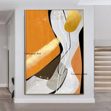 Hand Painted Oil Painting Yellow White Black Lines Abstract Art Canvas Decor