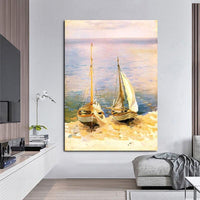 Boat Scenery Oil Painting Hand Painted On Canvas Unique Home Decor Landscape Abstract