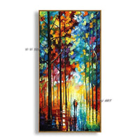 Hand Painted Beautiful Scenery Abstract Autumn Street Landscape Wall Art Decorative