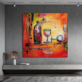 Hand Painted Oil Painting Impression Still Life Abstract 1 Pieces Still Life Wine And Cup For Kitchen