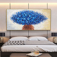 Hand Painted Oil Painting Blue Knife Flower Abstract Size