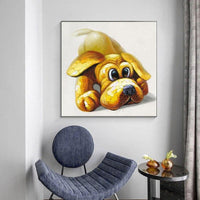 Hand Painted Yellow Dog Staring at the Bees Oil Painting Decor Hand Painted Modern Funny Animal Canvas