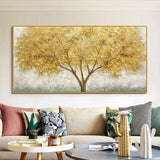 Hand Painted Abstract Golden Tree Canvas Landscape Modern