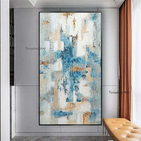 Abstract Blue Modern Art Hand Painted Oil Painting On Canvas Wall Decor Nordic Picture For Living Room Bedroom