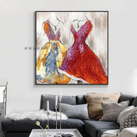 Hand Painted Modern Abstract Thick Acrylic Red Skirt On Canvas Painting Wall Art Bedroom