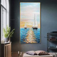 Hand Painted Seascape Oil Painting On Canvas Modern Abstract Landscape Paintings For Hallway