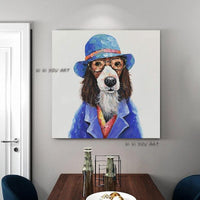 Hand Painted Lovely Dog Cartoon Cute Animal Kids Room Decorative Item Canvas Paintings Wall Art For Home