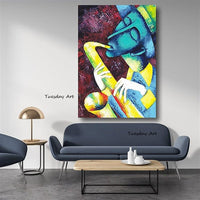 Hand Painted Art Oil Painting Modern Blowing Horn Characters Abstract Canvas For Homes