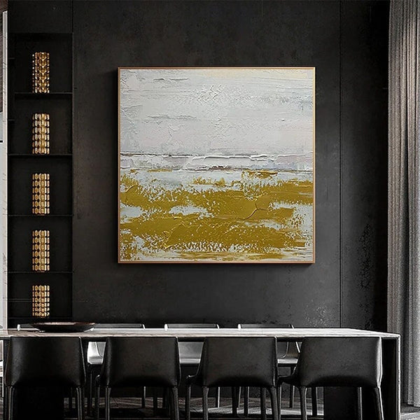 Hand Painted Abstract Gold Foil Art Oil Painting On Canvas Wall Adornment For Live Room