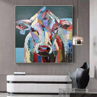 Hand Painted Oil Painting Modern Colorful Cool Cow Animal Abstract Canvas Painting s