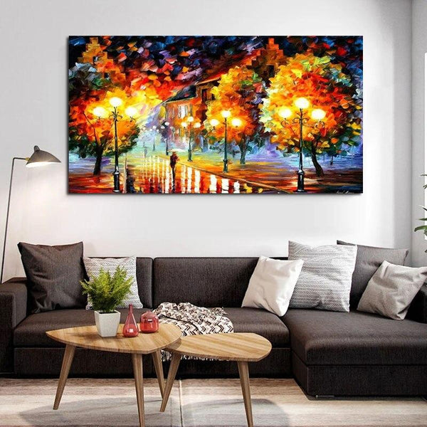 Hand Painted Oil Painting Classic Knife Street Colorful Landscape Tree Abstract Canvas Home Room