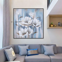 Hand Painted White Flowers Canvas Modern Nordics Bedroom Decor