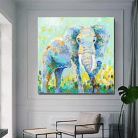 Cute Elephant Art Hand Painted Oil Painting On Canvas Animal Modern