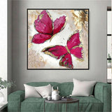 Hand Painted Oil Painting Modern Gold Foil Red Butterfly Animal Abstract Retro Hoom Decors