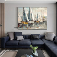 Hand Painted Oil Painting Boat Natural Landscape Abstract Canvas Painting