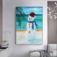 Hand Painted Oil Painting Modern Snowman Canvas Wall Arts