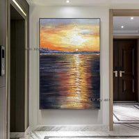 Hand Painted Sea Sunset Canvas Seascape Painting Home Hotel Decoration Wall Art Abstract Hallway Bedroom