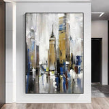 Hand Painted City Building Oil Painting Scenery For Home Abstract On Canvas