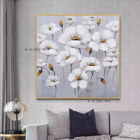 Hand Painted Beautiful White Flowers painting Decoration Modern Painting On Canvas Wall school