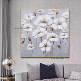 Hand Painted Beautiful White Flowers painting Decoration Modern Painting On Canvas Wall school