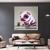 Thick oil knife painting Hand-Painted impression Animal Piggy Oil Painting On Canvas Kid Room As