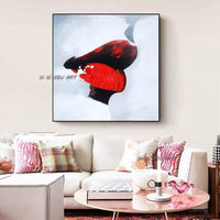 Modern Abstract Hand Painted On Canvas Red Lips Bedroom