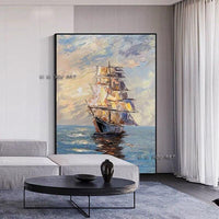 Modern Art Hand Painted boat Sunset Sailboat Landscape Painting Porch Hallway picture